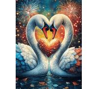 Deux cygnes formant un cœur dans un étang 1000 Pièces Puzzle Créatif En Carton Épais Sans Déformation Scène de conte de fées dessin animé Difficulté Moyenne Activité Manuelle Loisir Créatif Cadeau Ann