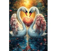 Deux cygnes formant un cœur dans un étang de lotus 1000 Pieces Casse-tête Amateur D'Art En Carton Haute Densité Faune sauvage et animaux de compagnie Difficile Niveau Expert Décoration Murale Cadeau F