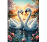 Deux cygnes formant un cœur dans un étang de lotus 500 Pièces Puzzle Adulte En Carton Rigide Haute Densité Faune sauvage et animaux de compagnie Difficile Moyenne Anti-Stress Jeu De Société Idée Cadea