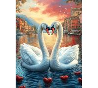 Deux cygnes formant un cœur dans une ville magique 500 Pièces Puzzle Pour Ado En Carton Anti-Déchirure Haute Densité Faune sauvage et animaux de compagnie Facile Débutant Jeu De Société Idée Cadeau An
