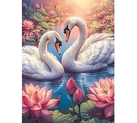 Deux cygnes formant un cœur in A Lotus Pond 1000 Pièces Puzzle Débutant En Carton Haute Densité Animal sauvage et animal de compagnie Facile Apprentissage Anti-Stress Passe-Temps Cadeau Fête Des Mères