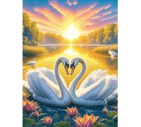 Deux cygnes formant un cœur in A Lotus Pond 1000 Pièces Puzzle Famille En Carton Rigide Sans Déformation Animal sauvage et animal de compagnie Difficulté Moyenne Activité Familiale Événement Festif Ca