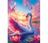 Deux cygnes formant un cœur in A Lotus Pond 1000 Pièces Puzzle Personne Âgée En Carton Épais Sans Déformation Animal sauvage et animal de compagnie Facile Débutant Anti-Stress Thérapie Occupationnelle