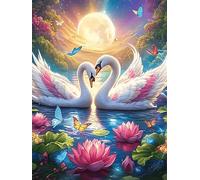 Deux cygnes formant un cœur in A Lotus Pond 300 Pièces Puzzle Collectionneur En Carton Anti-Déchirure Animal sauvage et animal de compagnie Cute Haute Difficulté Motif Complexe Décoration Murale Colle