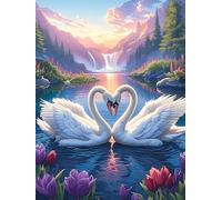 Deux cygnes formant un cœur in A Magical Lake 1000 Pieces Casse-tête Adolescent En Carton Épais Animal sauvage et animal de compagnie Difficulté Moyenne Activité Éducative Cadeau Saint Valentin Pas Ch