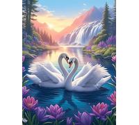 Deux cygnes formant un cœur in A Magical Lake 300 Pièces Puzzle Débutant En Carton Haute Densité Animal sauvage et animal de compagnie Facile Apprentissage Anti-Stress Passe-Temps Cadeau Fête Des Mère