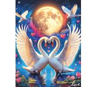 Deux cygnes formant un cœur Under The Full Moon 1000 Pieces Casse-tête Adulte En Carton Haute Qualité Animal sauvage et animal de compagnie Cute Difficulté Moyenne Motif Complexe Activité Familiale Id