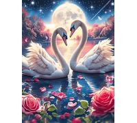 Deux cygnes formant un cœur Under The Full Moon 500 Pieces Casse-tête Famille En Carton Haute Qualité Animal sauvage et animal de compagnie Difficulté Moyenne Activité Familiale Voyage Déplacement Cad