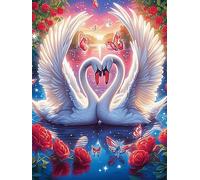 Deux cygnes formant un cœur with Roses 300 Pièces Puzzle Adulte En Carton Rigide Sans Déformation Animal sauvage et animal de compagnie Difficile Moyenne Décoration Murale Loisir Créatif Idée Cadeau A