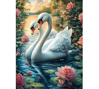 Deux cygnes nageant dans un étang de lotus 300 Pièces Puzzle Collectionneur En Carton Rigide Sans Déformation Paysages et science-fiction Haute Difficulté Niveau Expert Décoration Murale Cadeau Fête 3