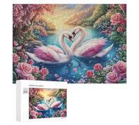 Deux cygnes Roses dans Le lac Blossom Puzzle 300 Pièces pour Couples Moment De Détente Coordination Mentale Cadeau pour Pendaison De Crémaillère 300 PCS