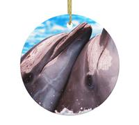 Deux dauphins dans l'eau Imprimer Arbre de Noël Ornements en céramique, décorations rondes en céramique
