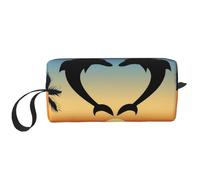 Deux Dauphins sautant en Forme de Coeur, Trousse de Maquillage Trousse à cosmétiques Trousse de Toilette de Voyage Portable Pochette de Maquillage