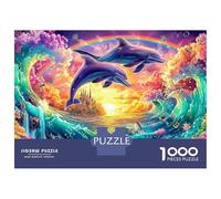 Deux Dauphins sautent par Un château Arc-en-Ciel Puzzle De 1000 Pièces Dauphin ludique Jeu De Puzzle Familial pour Adultes, Enfants Et Personnes Âgées 52x38cm/1000pcs
