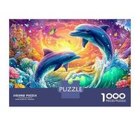 Deux Dauphins sautent par Un château de fées Puzzle De 1000 Pièces Dauphin ludique Idéal pour Hommes, Femmes, Personnes Âgées Et Seniors 70x50cm/1000pcs