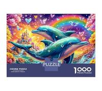 Deux Dauphins sous l'arc-en-Ciel et Le château Puzzle De 1000 Pièces Dauphin ludique Jeu Classique pour Enfants Et Adultes, Recyclé 52x38cm/1000pcs