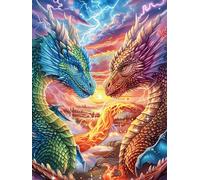 Deux dragons dans une forêt magique 1000 Pieces Casse-tête Personne Âgée En Carton Anti-Déchirure Rêve magique de science-fiction Facile Débutant Thérapie Occupationnelle Anti-Stress Petit Prix 1000 P