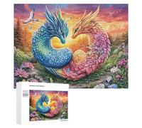 Deux Dragons en Forme de cœur Puzzle 500 Pièces pour Famille Soirée Puzzle Résolution De Problèmes Cadeau pour Cohésion 500 PCS