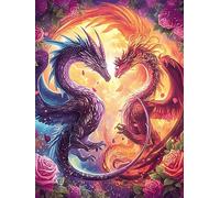 Deux dragons formant un cœur yin-yang 500 Pieces Casse-tête Adulte En Carton Anti-Déchirure Faune sauvage et animaux de compagnie Haute Difficulté Motif Complexe Anti-Stress Passe-Temps Cadeau Noël Pa