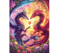 Deux Dragons Formant Un cœur Yin-Yang 500 Pièces Puzzle Débutant en Carton Haute Densité Faune Sauvage et Animaux de Compagnie Facile Apprentissage Anti-Stress Passe-Temps Cadeau Fête des Mères Haute