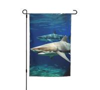 Deux drapeaux de jardin de requins blancs pour l'extérieur de 30,5 x 45,7 cm, drapeau de jardin saisonnier double face avec œillets pour décoration de maison, toile de fond pour photo