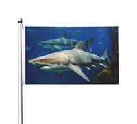 Deux drapeaux de requins blancs pour l'extérieur de 0,9 x 1,5 m, drapeau de jardin saisonnier double face avec œillets, drapeau d'extérieur pour décoration de maison, toile de fond pour photo