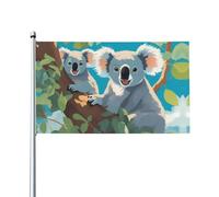 Deux drapeaux décoratifs d'extérieur imprimés koalas heureux de 0,9 x 1,5 m, légers et beaux, adaptés pour les terrasses en plein air et les célébrations de festivals.