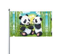 Deux drapeaux décoratifs d'extérieur imprimés pandas heureux de 0,9 x 1,5 m, légers et beaux, adaptés pour les terrasses en plein air et les célébrations de festivals.
