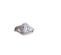 Deux-en-un-un en zircone cubique en zircone anneaux de mariée OVAL CUT CZ ATAGES DE MEAUX DE MEAUX POUR FEMMES 1.5CT 925 Anneau de diamant simulé en argent sterling (7#)