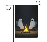 Deux fantômes dans des chaises de pelouse, drapeau de jardin de feu saisonnier, vacances saisonnières, toile de jute double face, drapeaux extérieurs de maison, cour, 30,5 x 45,7 cm