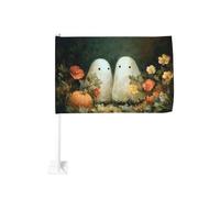 Deux fantômes mignons dans des fleurs vintage drapeau de voiture extérieur fenêtre clip 30 x 45 cm double face décoration de voiture