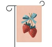 Deux Fraises rouges avec ruban bleu Drapeau de jardin saisonnier Vacances en toile de jute double face Maison cour drapeaux extérieurs 30,5 x 45,7 cm