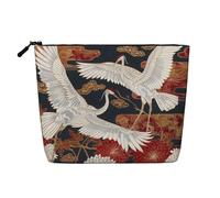 Deux grues chrysanthèmes 1 trousse de maquillage de voyage imprimée imitation lin sac cosmétique étanche organisateur pour femme, Noir , Taille unique, Trousse de maquillage