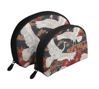 Deux grues chrysanthèmes - 1 trousse de maquillage imprimée - 2 pièces - Portable - Trousse de toilette de voyage pour femme, blanc, Taille unique, Trousse de maquillage