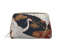 Deux grues chrysanthèmes 1 trousse de maquillage imprimée pour femme et maman, petite trousse de maquillage de voyage en cuir PVC, cadeau mignon, trousse de toilette avec fermeture éclair, blanc,