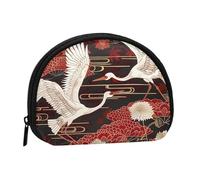 Deux grues chrysanthèmes imprimé porte-monnaie pour femme mignon petit portefeuille porte-monnaie avec fermeture éclair, Noir , Taille unique, Pochette à monnaie