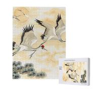 Deux grues japonaises volant peinture traditionnelle Puzzle imprimé avec boîte de rangement Puzzle en bois pour adultes et enfants 500 pièces Jeu décoratif amusant en famille