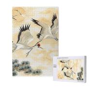 Deux grues japonaises volant peinture traditionnelle Puzzle imprimé avec boîte de rangement Puzzle en bois pour adultes et enfants 1000 pièces Jeu décoratif amusant en famille