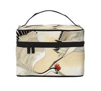 Deux grues japonaises volantes, peinture traditionnelle, trousse de maquillage de voyage spacieuse et portable avec poignée, grande capacité, cadeau pour femmes et filles, Noir , Taille unique