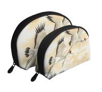 Deux grues japonaises volantes traditionnelles imprimées - 2 pièces - Trousse de toilette de voyage pour femme, blanc, Taille unique, Trousse de maquillage