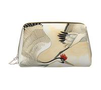 Deux grues japonaises volantes traditionnelles imprimées - Petite trousse de maquillage portable en cuir avec fermeture éclair - Organiseur pour femme, blanc, Taille unique, Trousse de maquillage