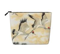 Deux grues japonaises volantes traditionnelles imprimées - Trousse de maquillage de voyage en imitation lin - Étanche - Pour femme, Noir , Taille unique, Trousse de maquillage