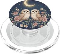 Deux hiboux Mignons Assis sous Un Ciel étoilé et Un Croissant de Lune PopSockets PopGrip pour MagSafe