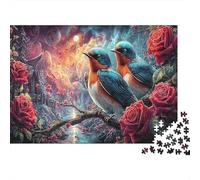Deux Hirondelles Perche sur Rose Branche Jigsaw Puzzle 1000 Pieces Puzzles Faune Sauvage for Adults Cadeau D’Anniversaire Moment De Calme 38x26cm/1000pcs