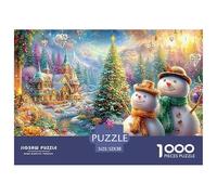 Deux Hommes de Neige, Décor Festif, Arrière-Plan de Conte de Fées enneigé Puzzle De 1000 Pièces Christmas Style Jeu Éducatif Classique pour Le Temps des Puzzles en Famille 52x38cm/1000pcs