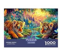 Deux Jeunes Tigres près d'un ruisseau avec des Papillons Puzzle De 1000 Pièces Tiger Parfait pour Hommes, Femmes, Personnes Âgées Et Seniors 52x38cm/1000pcs