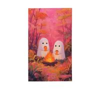 Deux jolis fantômes blancs dans les bois, bannière de vœux de saison avec œillets, décoration d'intérieur ou d'extérieur, 91 x 152 cm