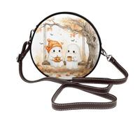 Deux jolis sacs à bandoulière ronds en cuir avec motif fantômes féminins