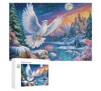 Deux Loups avec Lotus et Aigle Volant Puzzle 300 Pièces pour Adultes Loisirs De Table Amélioration De L’Attention Cadeau pour Usage Quotidien 300 PCS