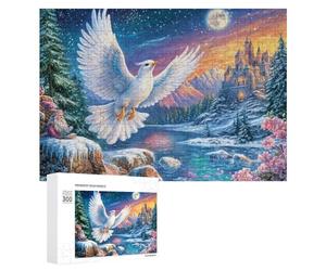 Deux Loups avec Lotus et Aigle Volant Puzzle 300 Pièces pour Adultes Loisirs De Table Amélioration De L’Attention Cadeau pour Usage Quotidien 300 PCS